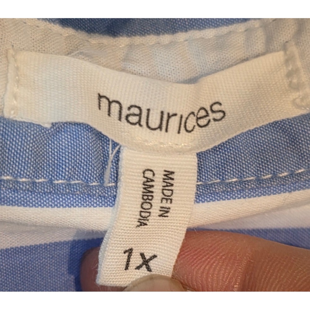 Maurices Womens 1X Blue White Striped Button Down Shirt Long Sleeve Collared - Picture 8 of 11
